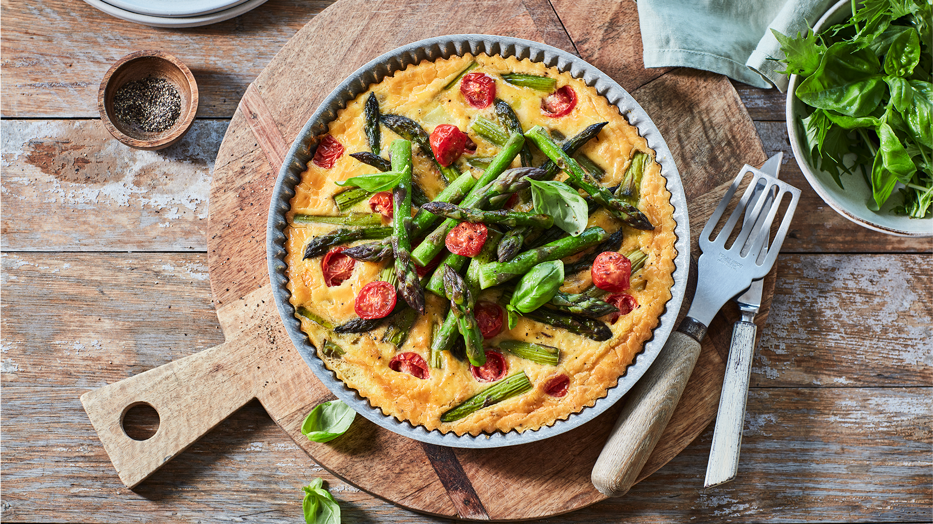 Breakfast Fritatta with Asparagus & Vine Tomatoes